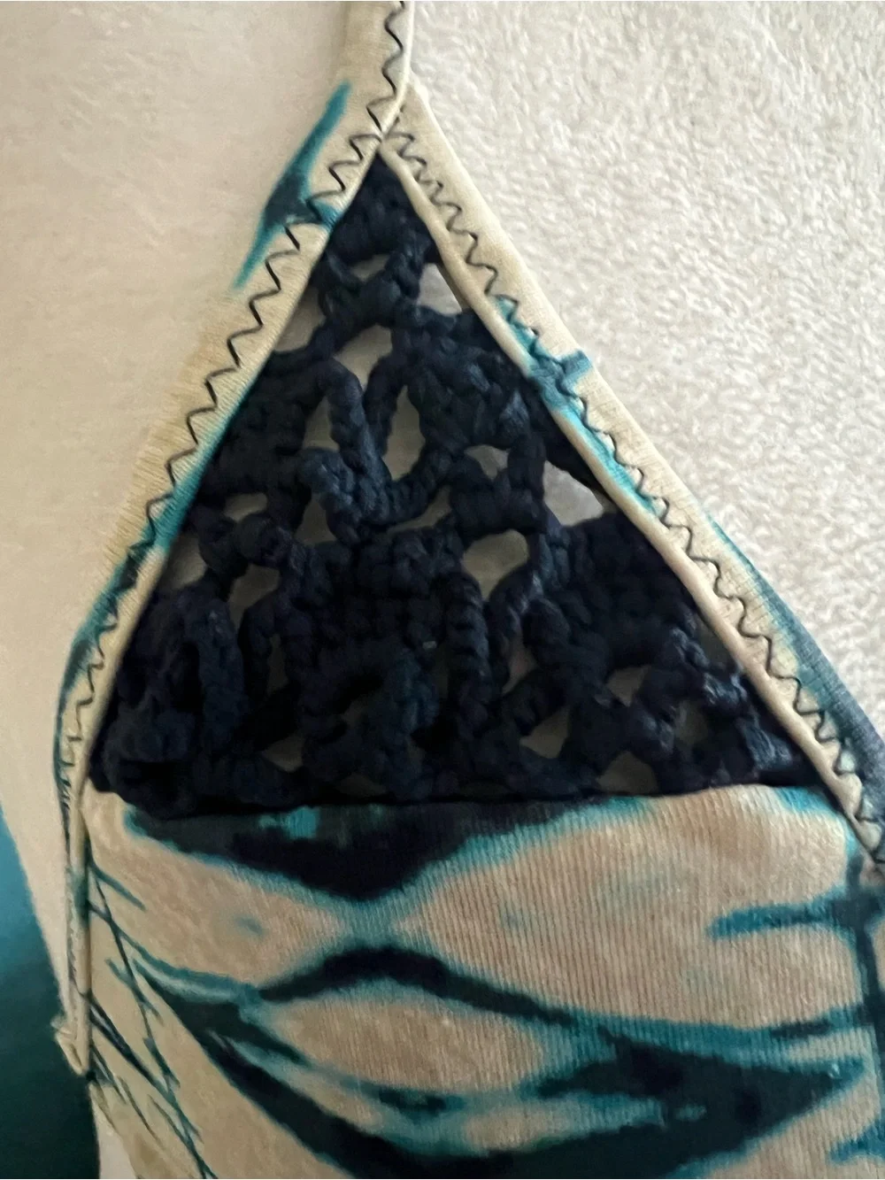 Frankie's Bikinis Blue Aztec Triangle Tie-Halter Bikini Top